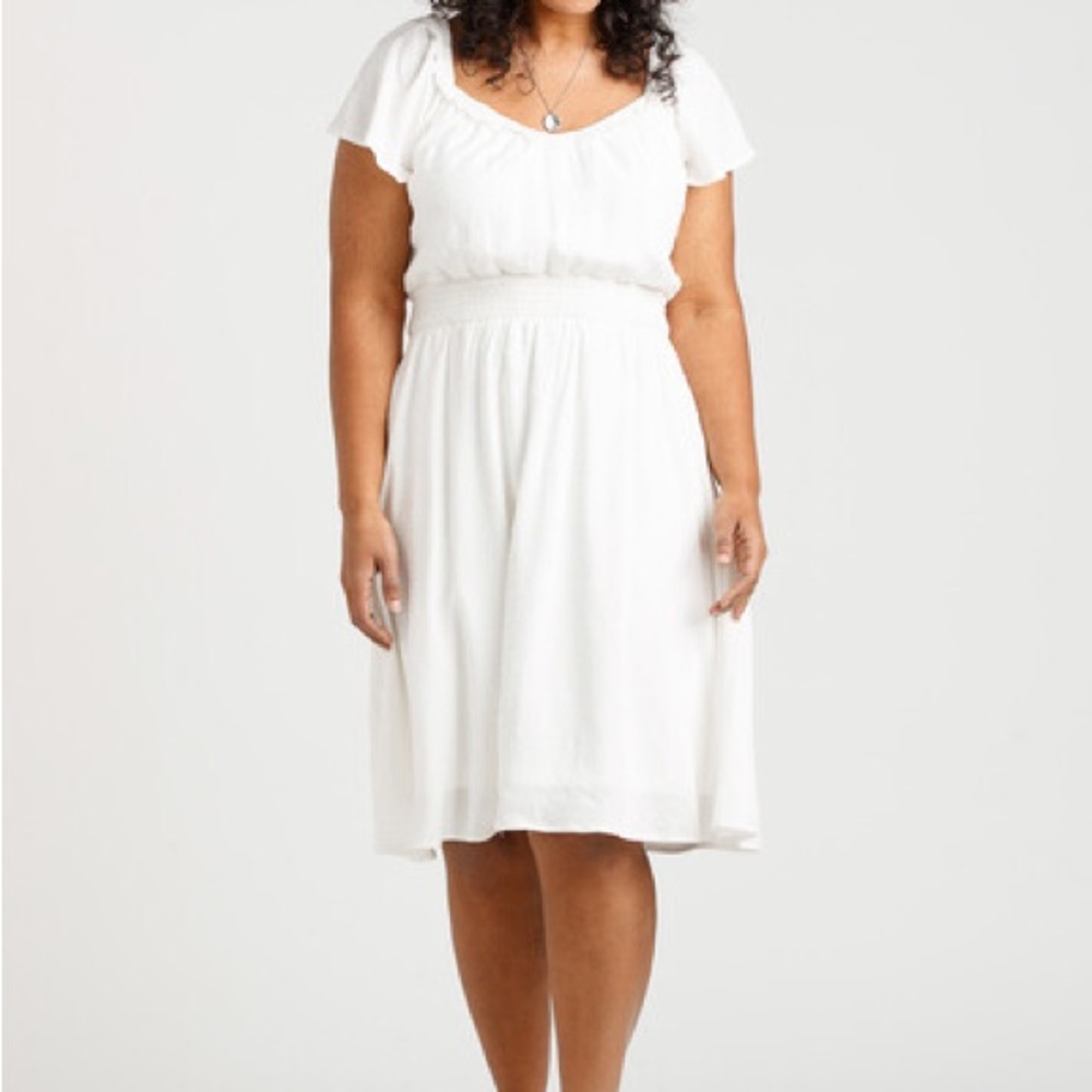 Warehouse One White Ruffled Midi Flutter Sleeve Sundress, size L - Picture 4 of 14